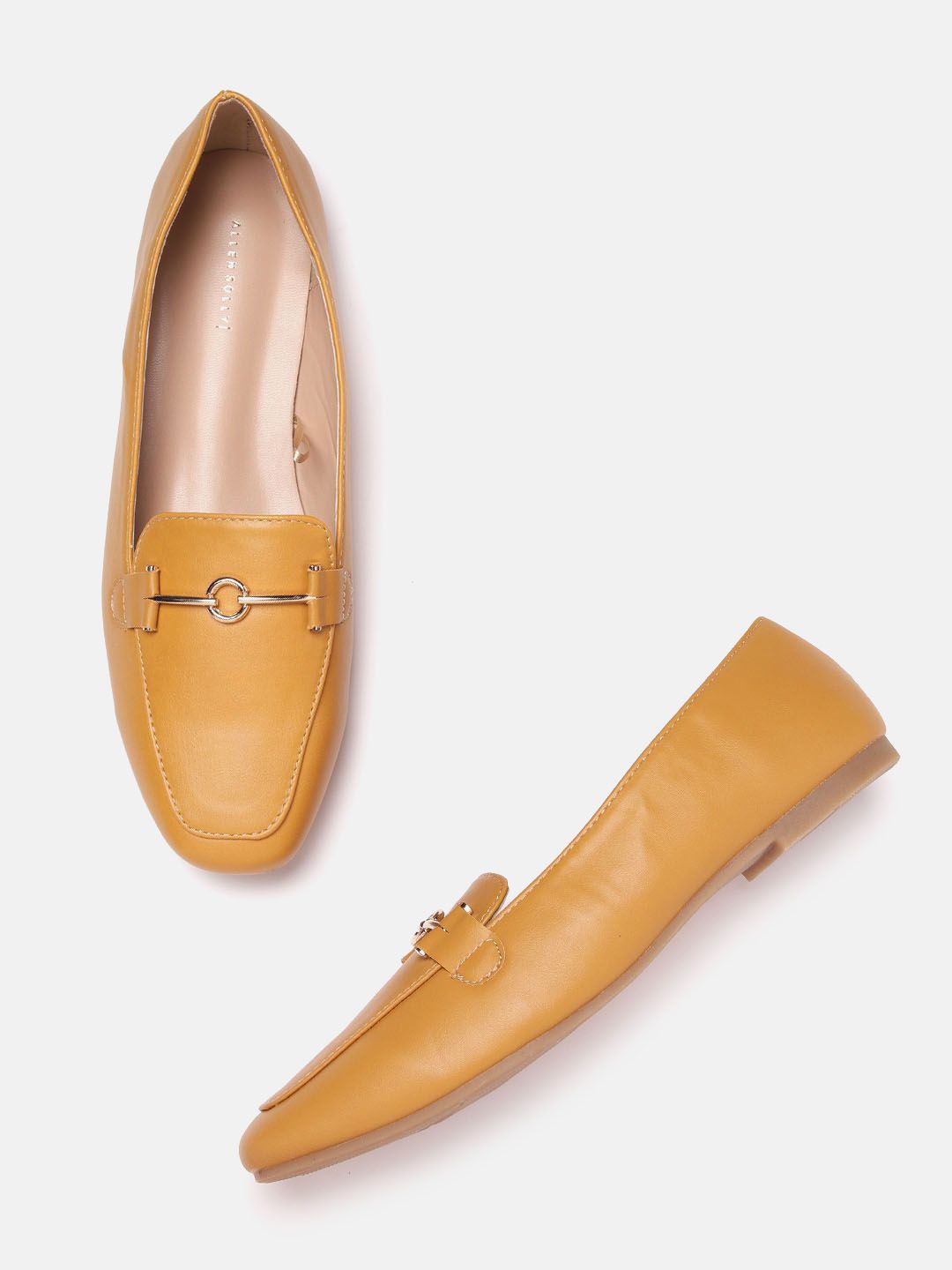 Allen Solly Women Mustard Yellow Solid PU Horsebit Loafers Price in India