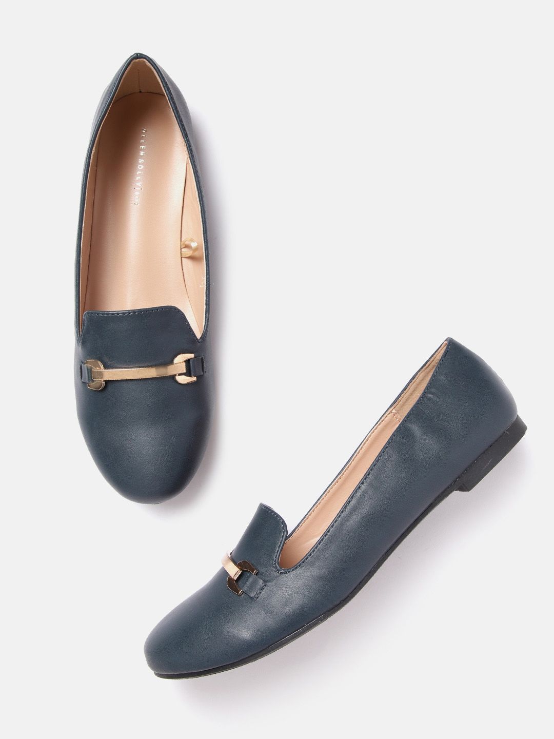 Allen Solly Women Navy Blue Solid Horsebit Loafers Price in India