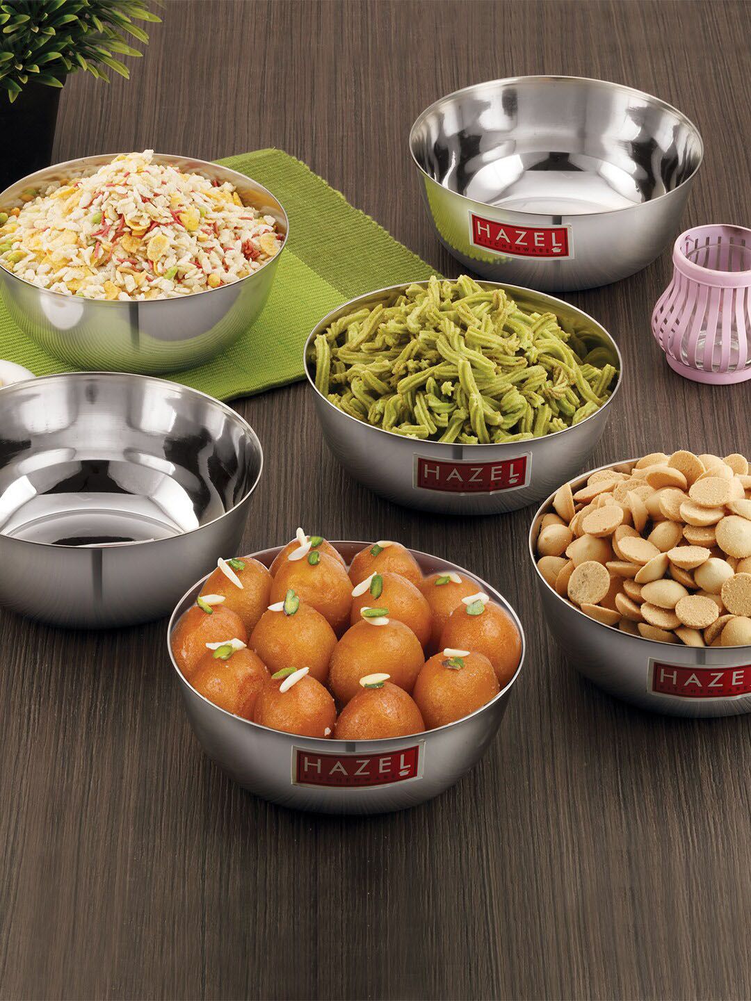 HAZEL Set Of 6 Silver-Toned Solid Stainless Steel Serving Bowl Price in India