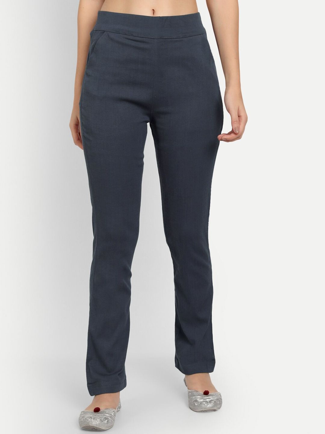 APELLA Women Grey Textured Trousers Price in India