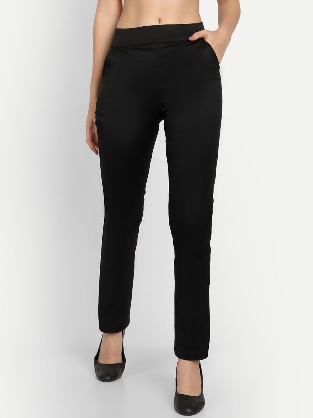 APELLA Women Black Trousers Price in India