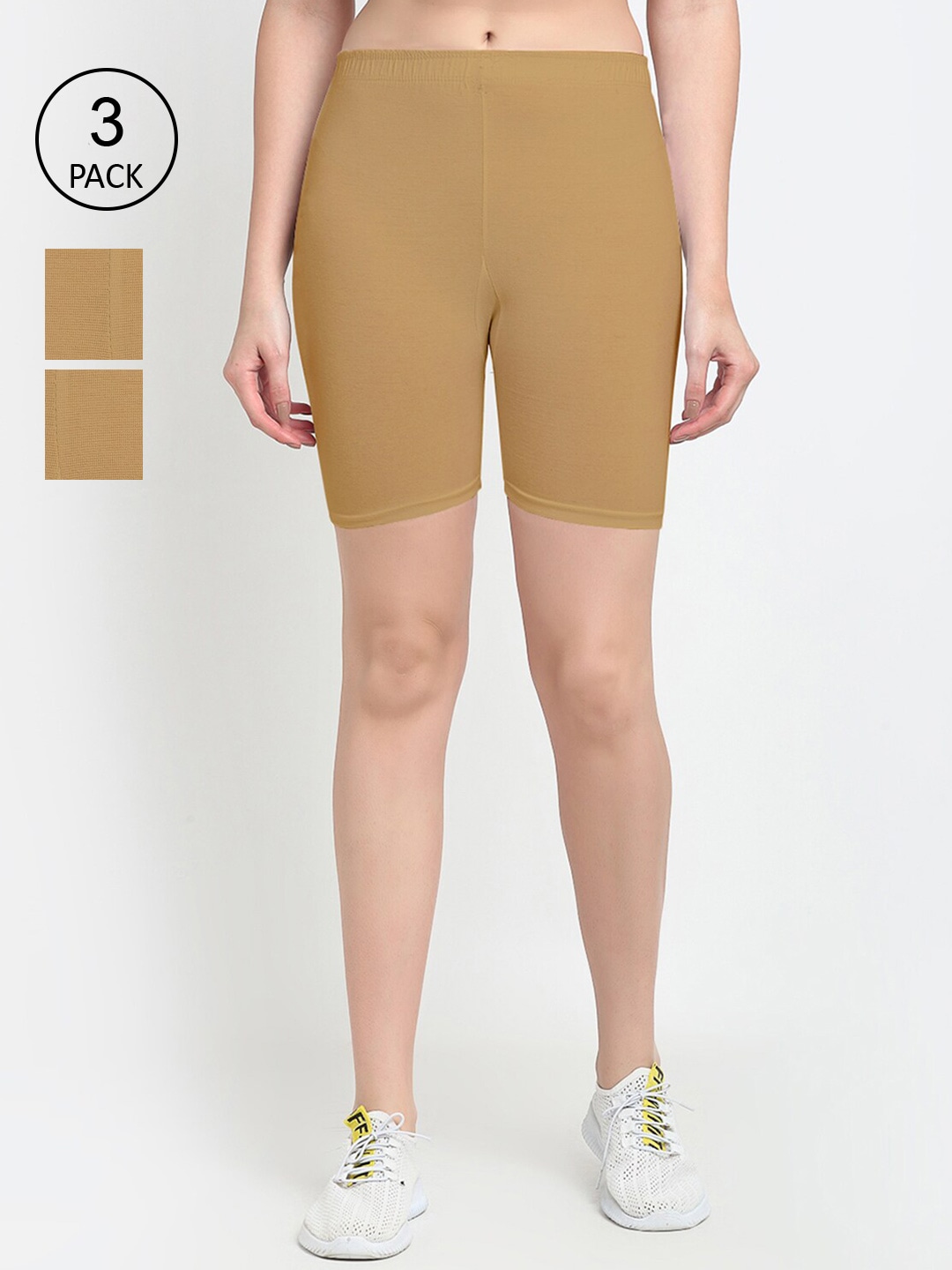 GRACIT Pack Of 3 Women Beige Cycling Sports Shorts Price in India