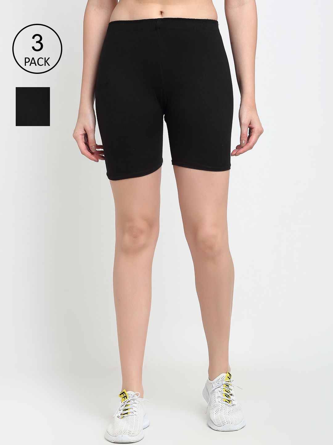 GRACIT Women Pack Of 3 Black Colourblocked Cycling Sports Shorts Price in India