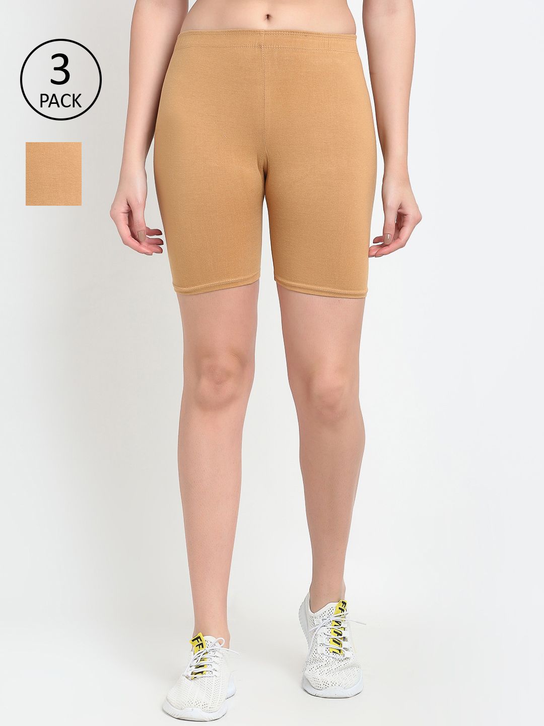 GRACIT Women Pack Of 3 Beige Cycling Sports Shorts Price in India