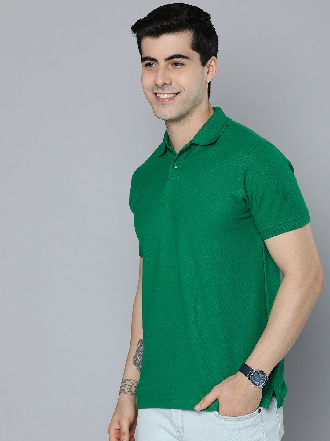 Mast & Harbour Men Green Solid Polo Collar Casual T-shirt