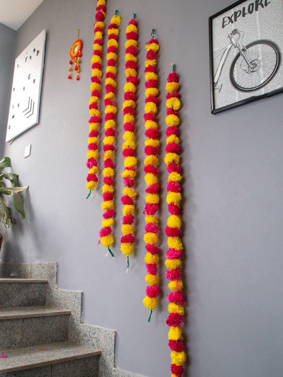 BS AMOR Set Of 5 Red & Yellow Marigold Garland Artificial Flowers Price in India
