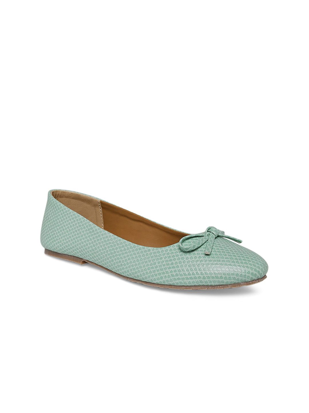 People Women Green Textured Ballerinas with Bows Flats