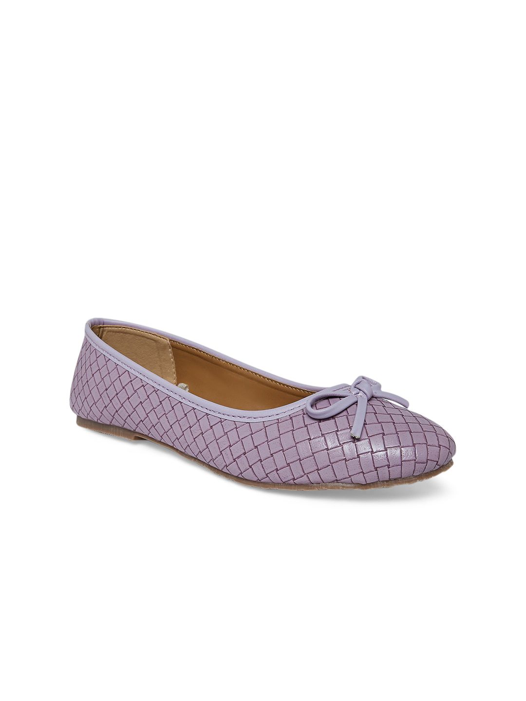 People Women Purple Textured Ballerinas with Bows Flats