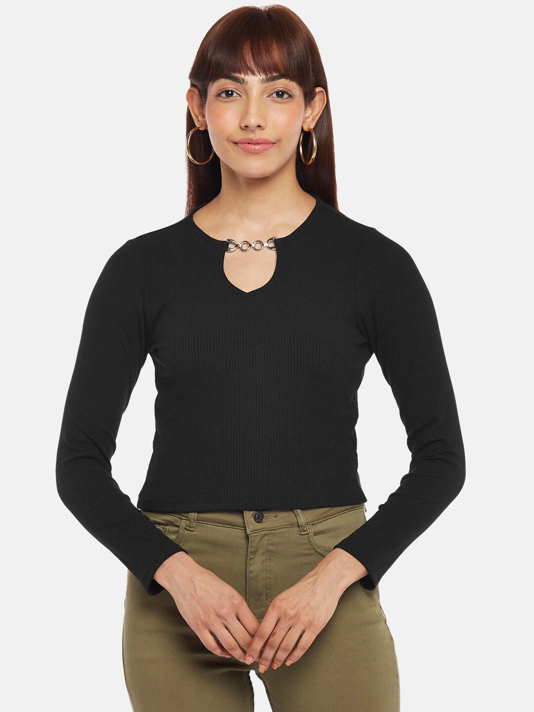People Black Keyhole Neck Top Price in India