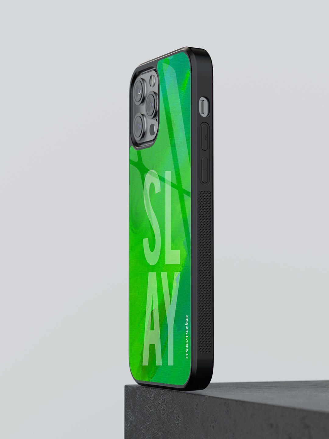 macmerise Green Printed Slay Glass iPhone 12 Max Pro Back Case Price in India