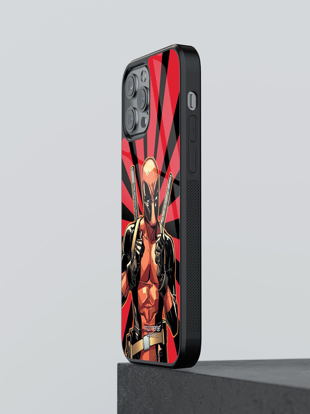 macmerise Red & Black Deadpool Printed iPhone 12 Pro Max Glass Back Case Price in India