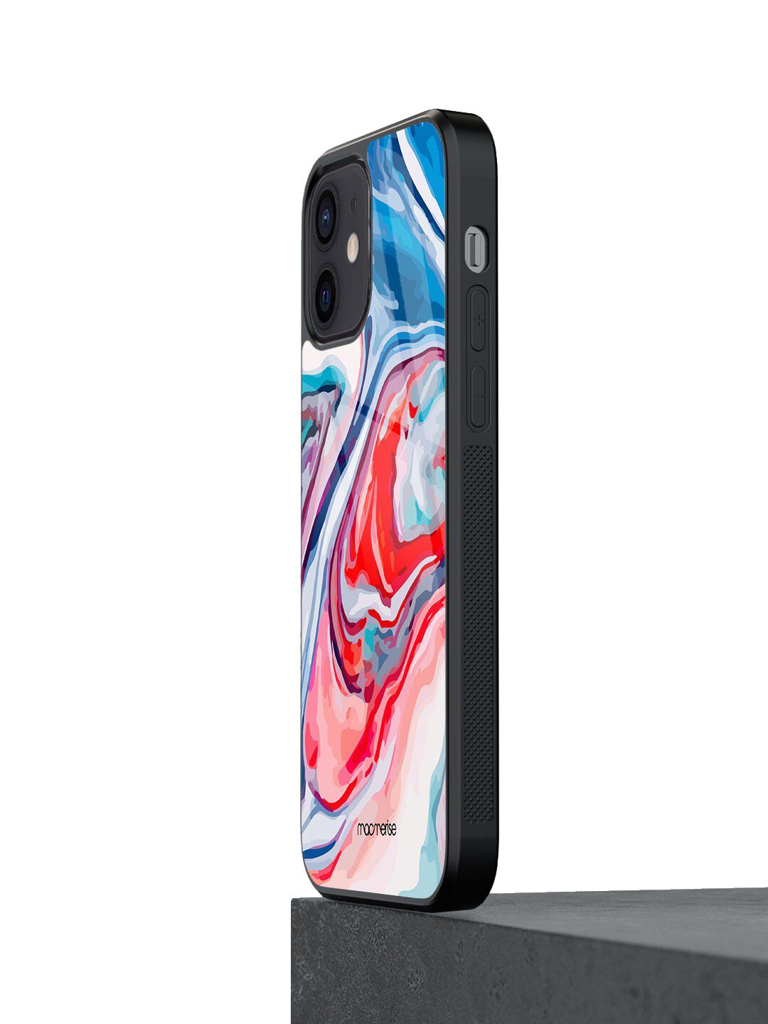 macmerise Blue & Red Liquid Funk Printed iPhone 12 Mini Glass Back Case Price in India