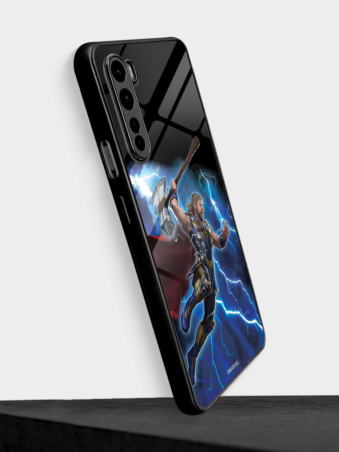 macmerise Blue & Black Printed Worthy Thor Attack Glass Oneplus Nord Back Case Price in India