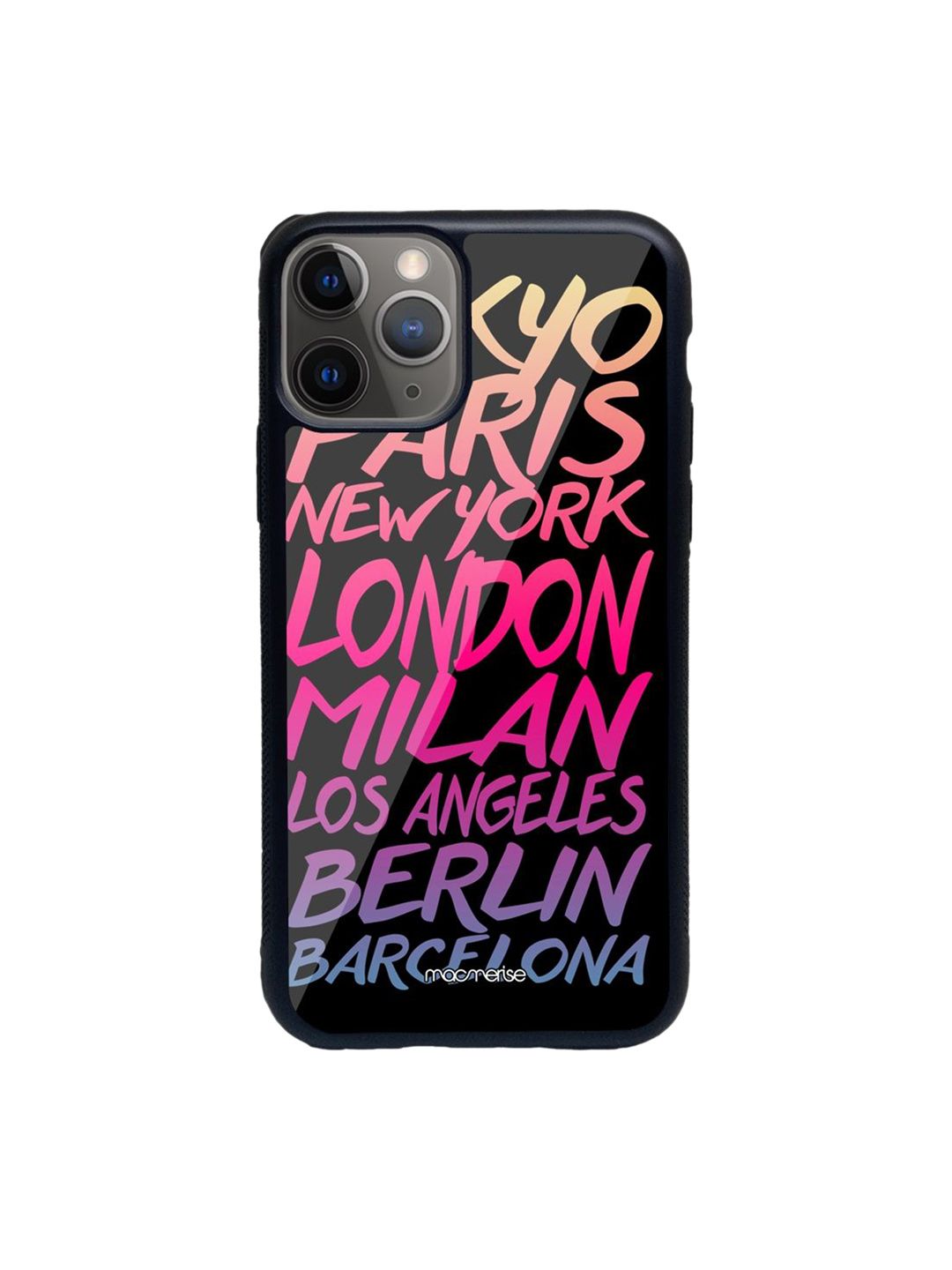 Macmerise Black & Pink Fashion Cities Printed iPhone 11 Pro Glass Back Case Price in India