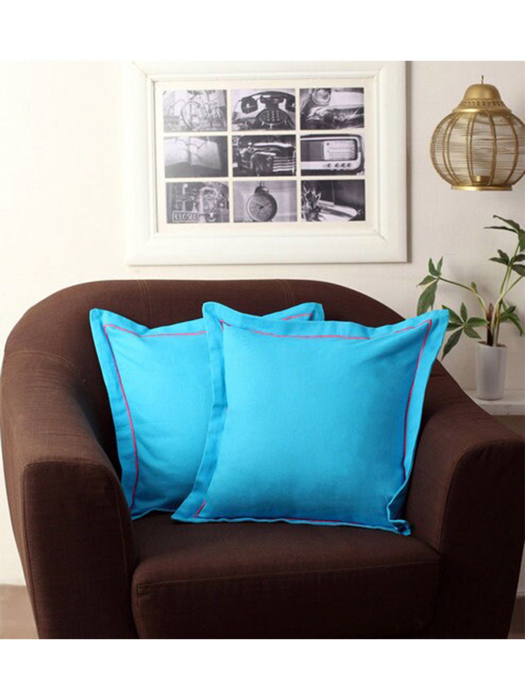 Lushomes Blue Pack of 2 Cotton Square Cushion Covers Price in India