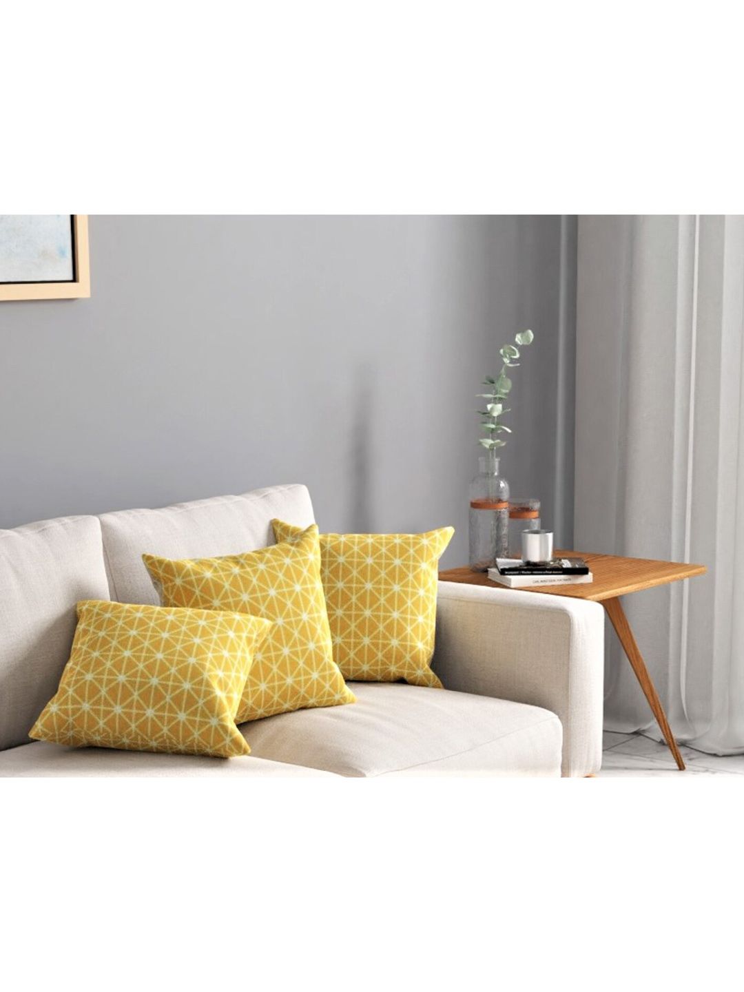 URBAN SPACE Yellow & White Pack of 5 Printed Square Cushion Covers Price in India