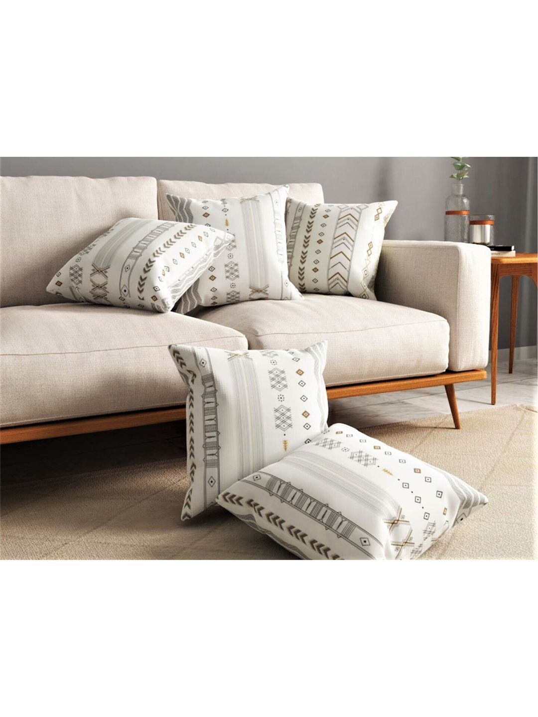 URBAN SPACE Grey Pack of 5 Printed Square Cushion Covers Price in India