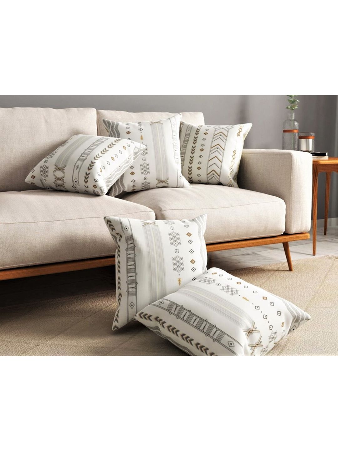 URBAN SPACE Grey & Off White Pack of 3 Printed Square Cushion Covers Price in India