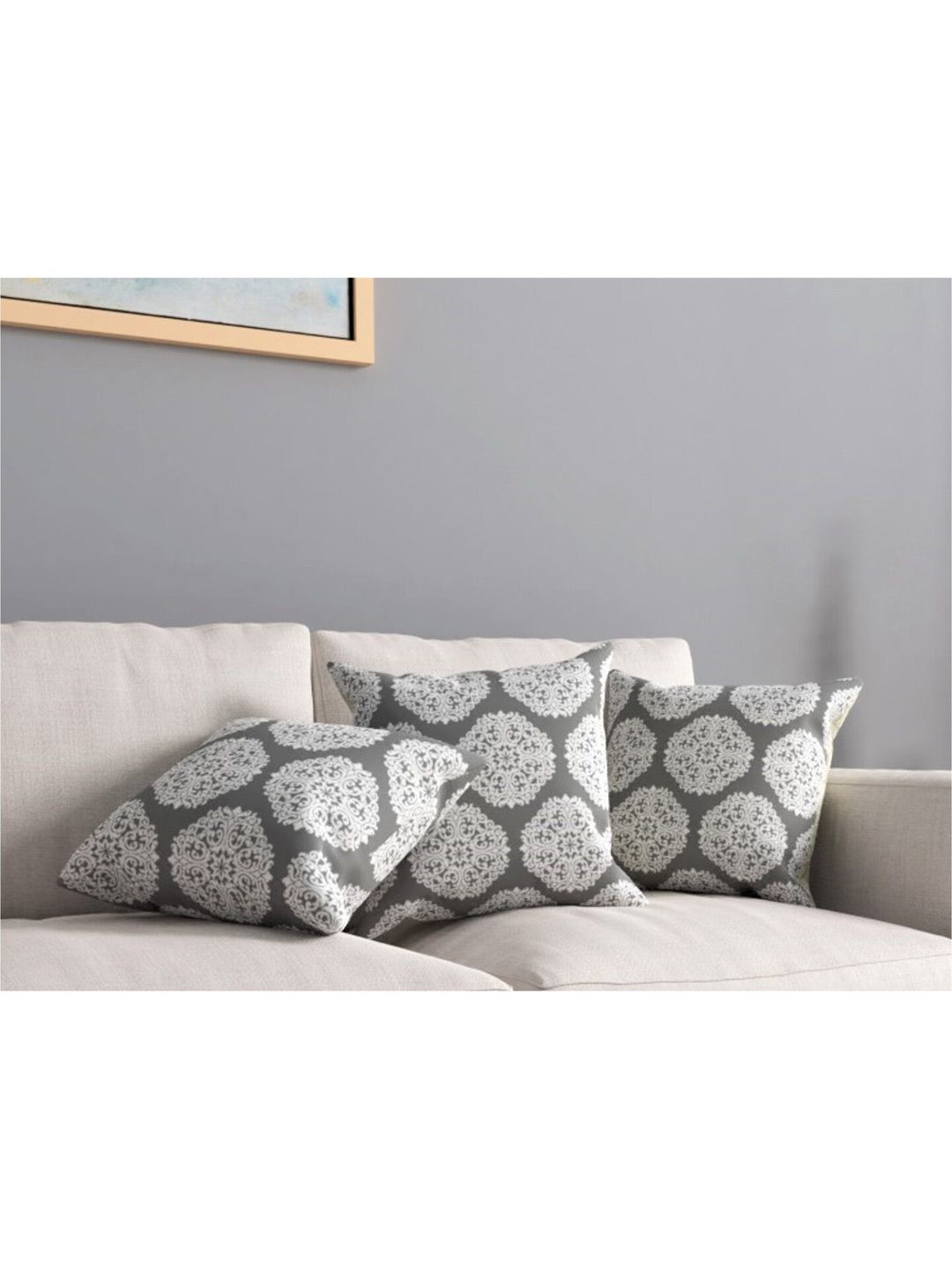 URBAN SPACE Grey & White Pack of 3 Printed  Square Cushion Covers Price in India