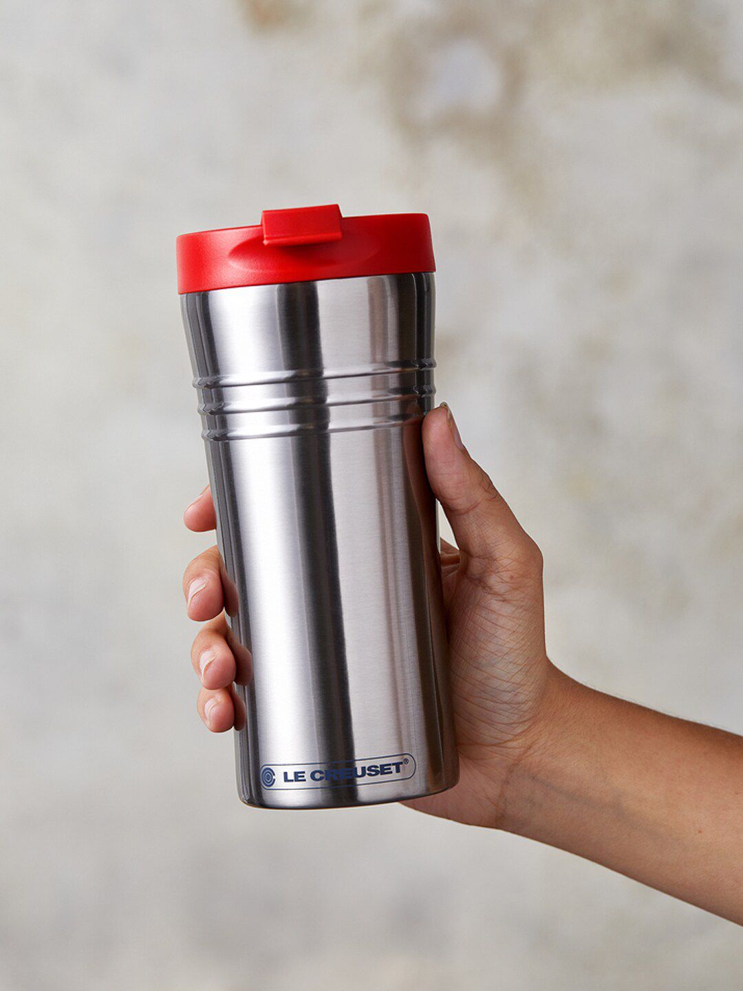 LE CREUSET Red & Silver-Toned Solid Stainless Steel Glossy Travel Mug Price in India