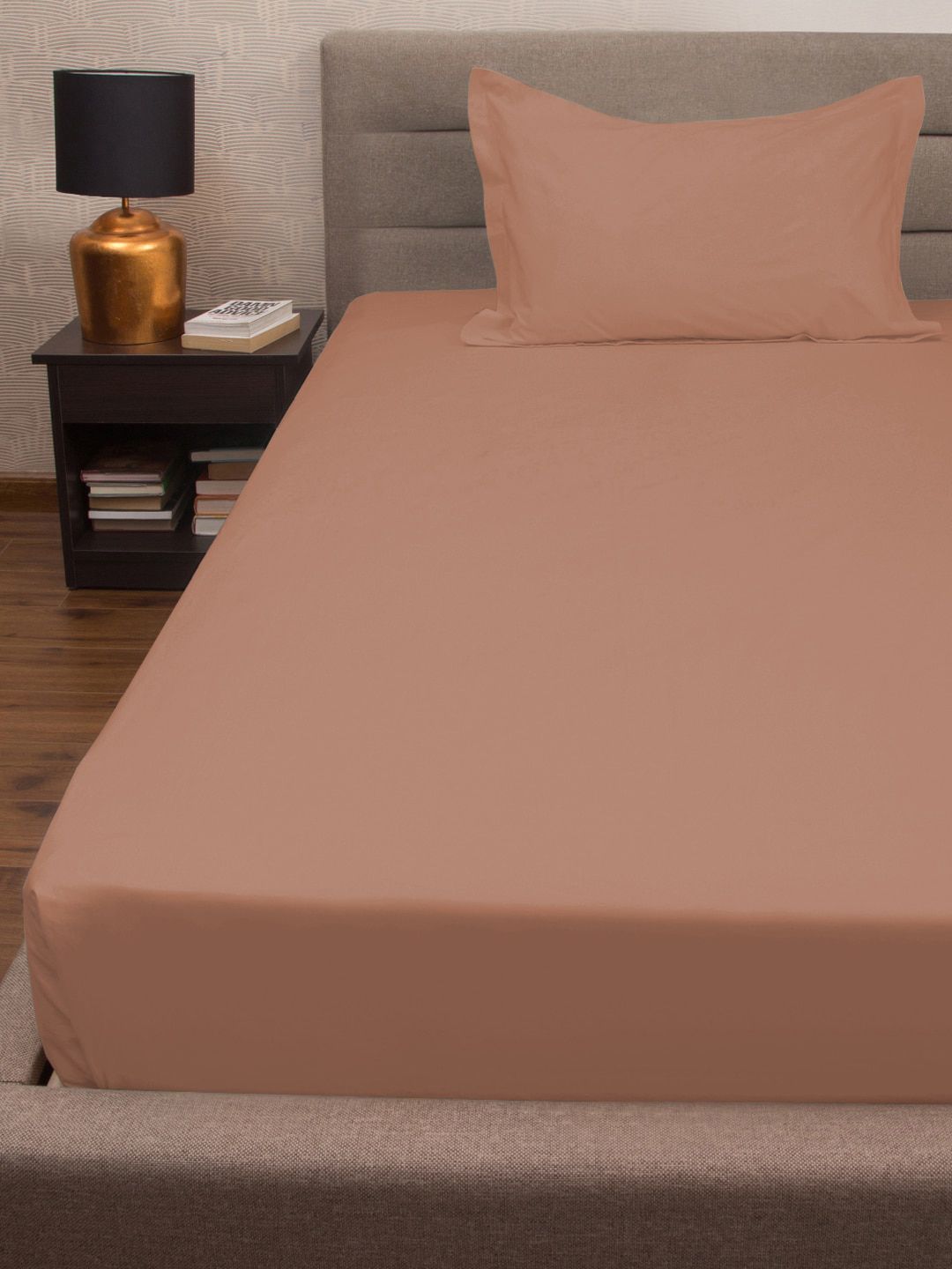 PETAL HOME Peach-Coloured 300 TC Cotton Single Bedsheet with 1 Pillow Covers Price in India