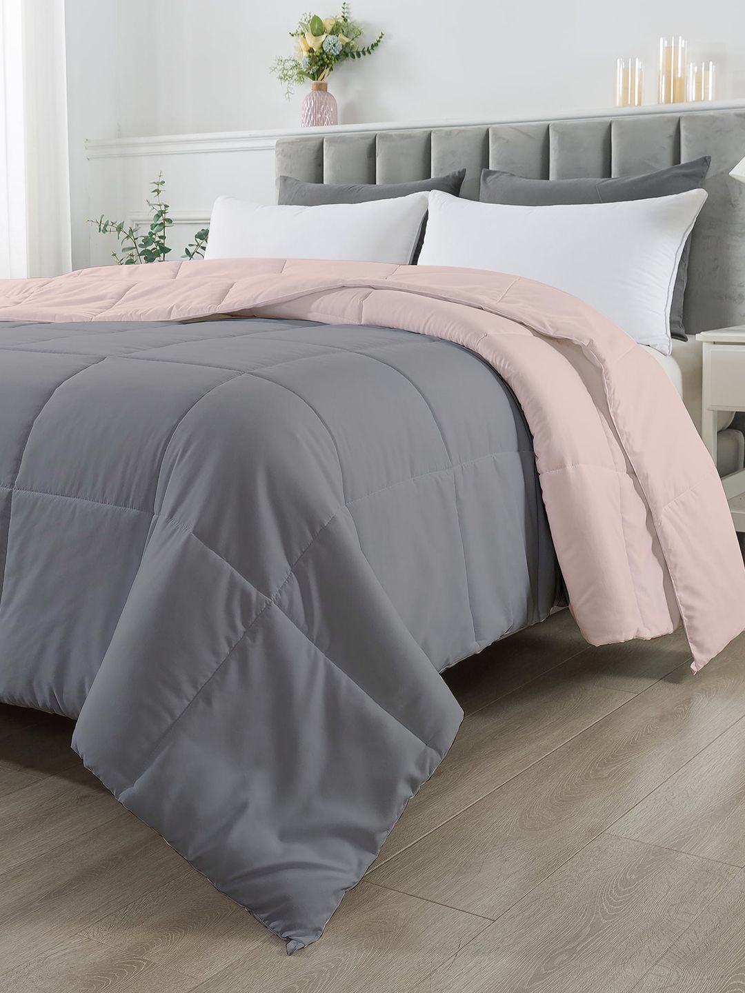 RAZZAI Unisex Peach Solid 210 GSM Single Bed Reversible Comforter Price in India