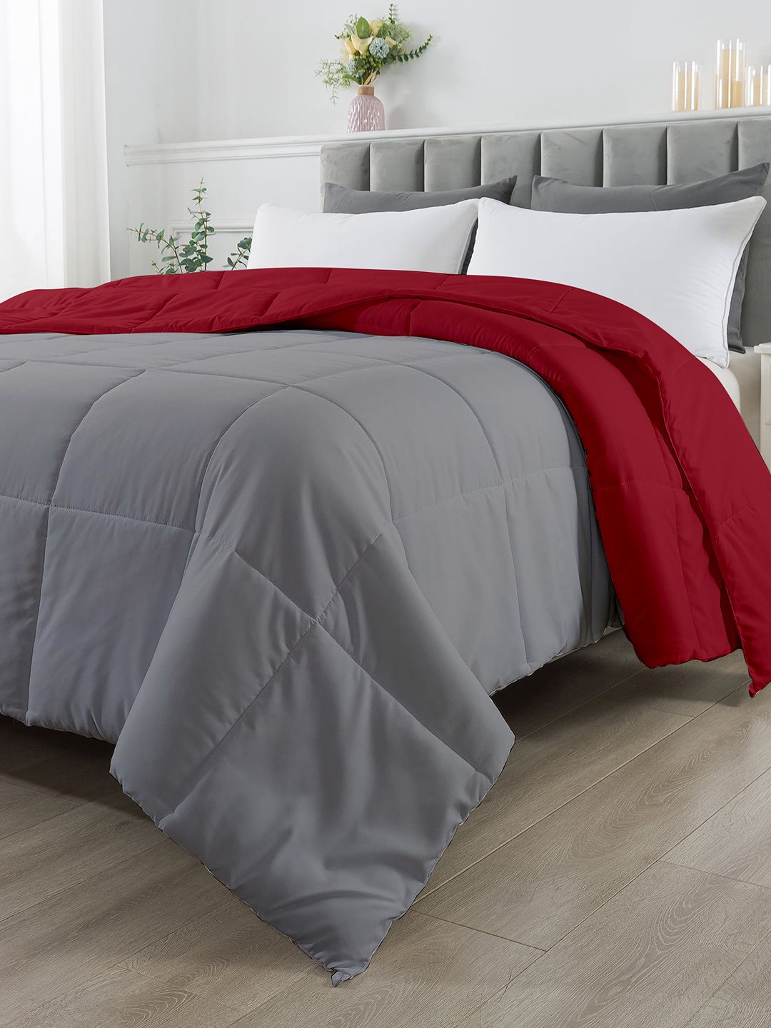RAZZAI Unisex Burgundy Solid 210 GSM Single Bed Reversible Comforter Price in India