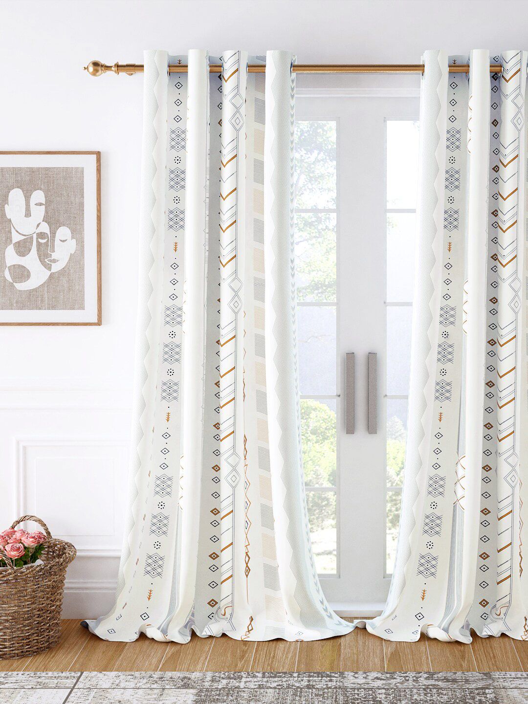 Story@home White & Yellow Geometric Room Darkening Long Door Curtain Price in India