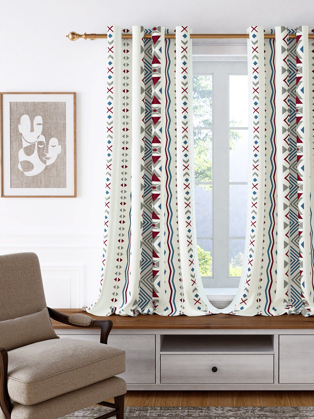 Story@home White & Grey Geometric Room Darkening Window Curtain Price in India