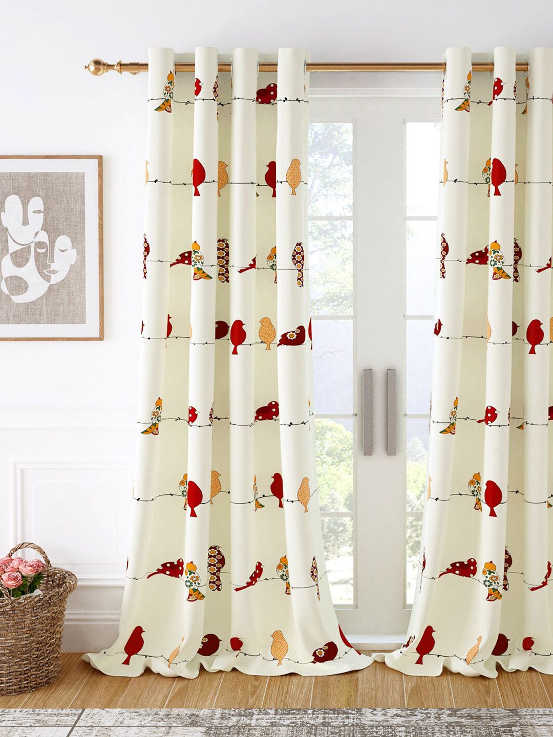 Story@home White & Red Quirky Cotton Room Darkening Long Door Curtain Price in India