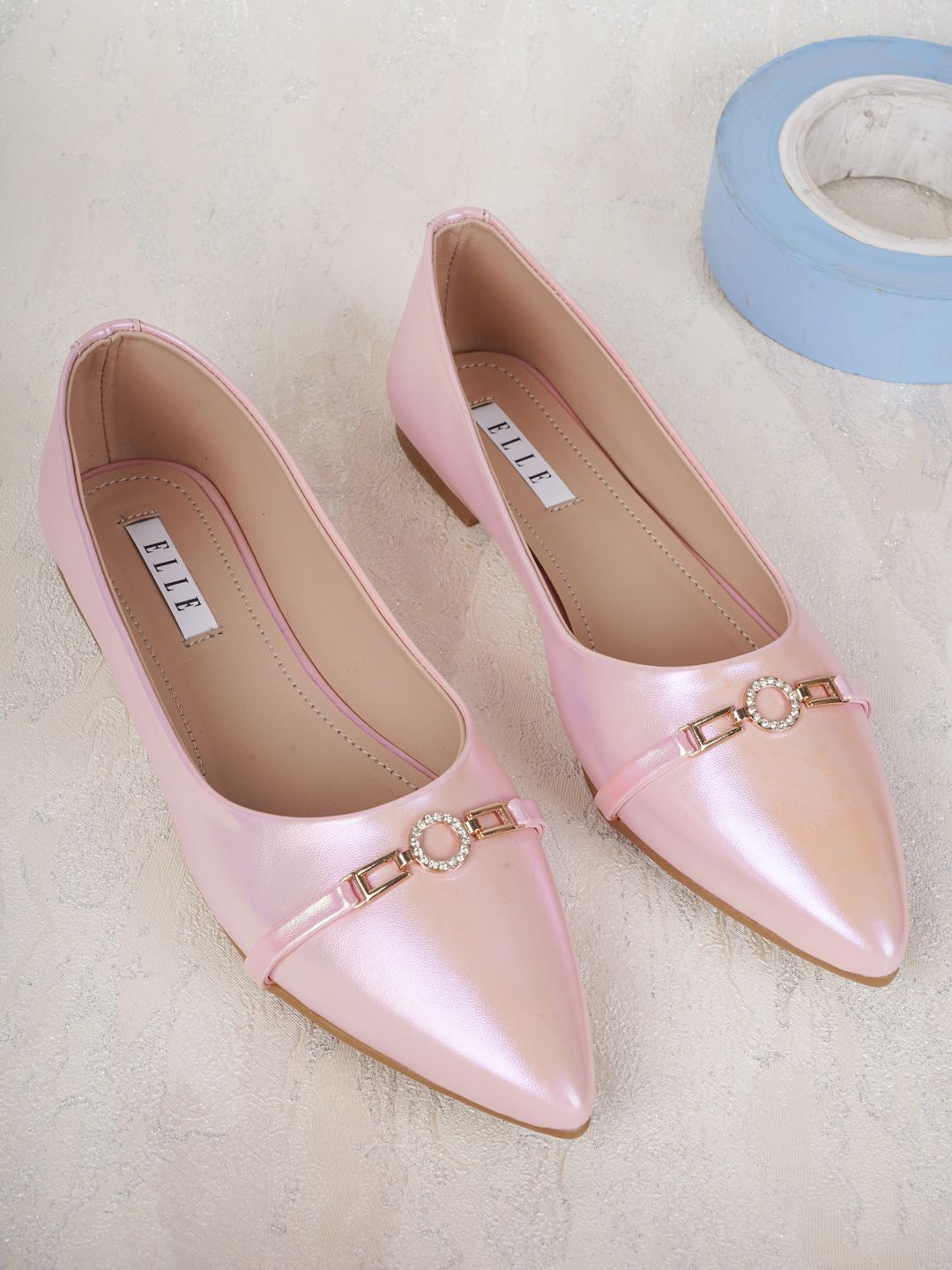 ELLE Women Nude-Coloured Western - Embellished Ballerinas Flats
