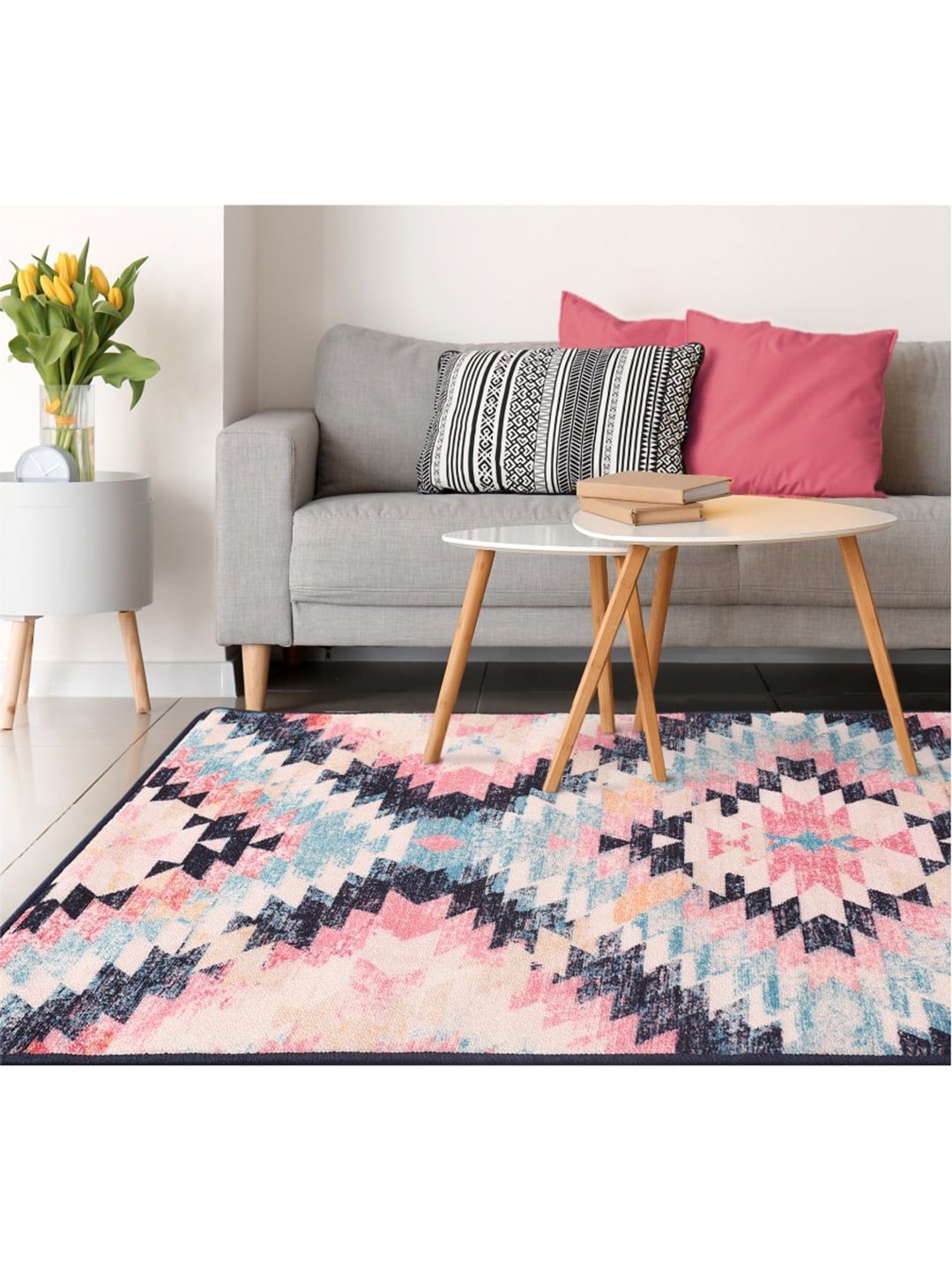 URBAN SPACE Pink & Black Printed Carpets Price in India