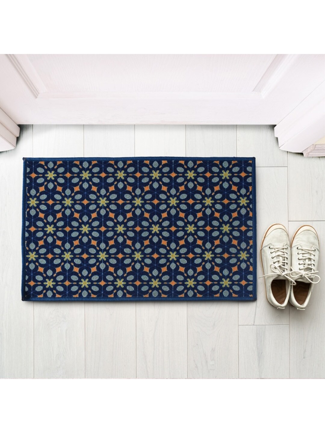 URBAN SPACE Royal Blue Anti-Skid Geometric Printed Carpets Price in India