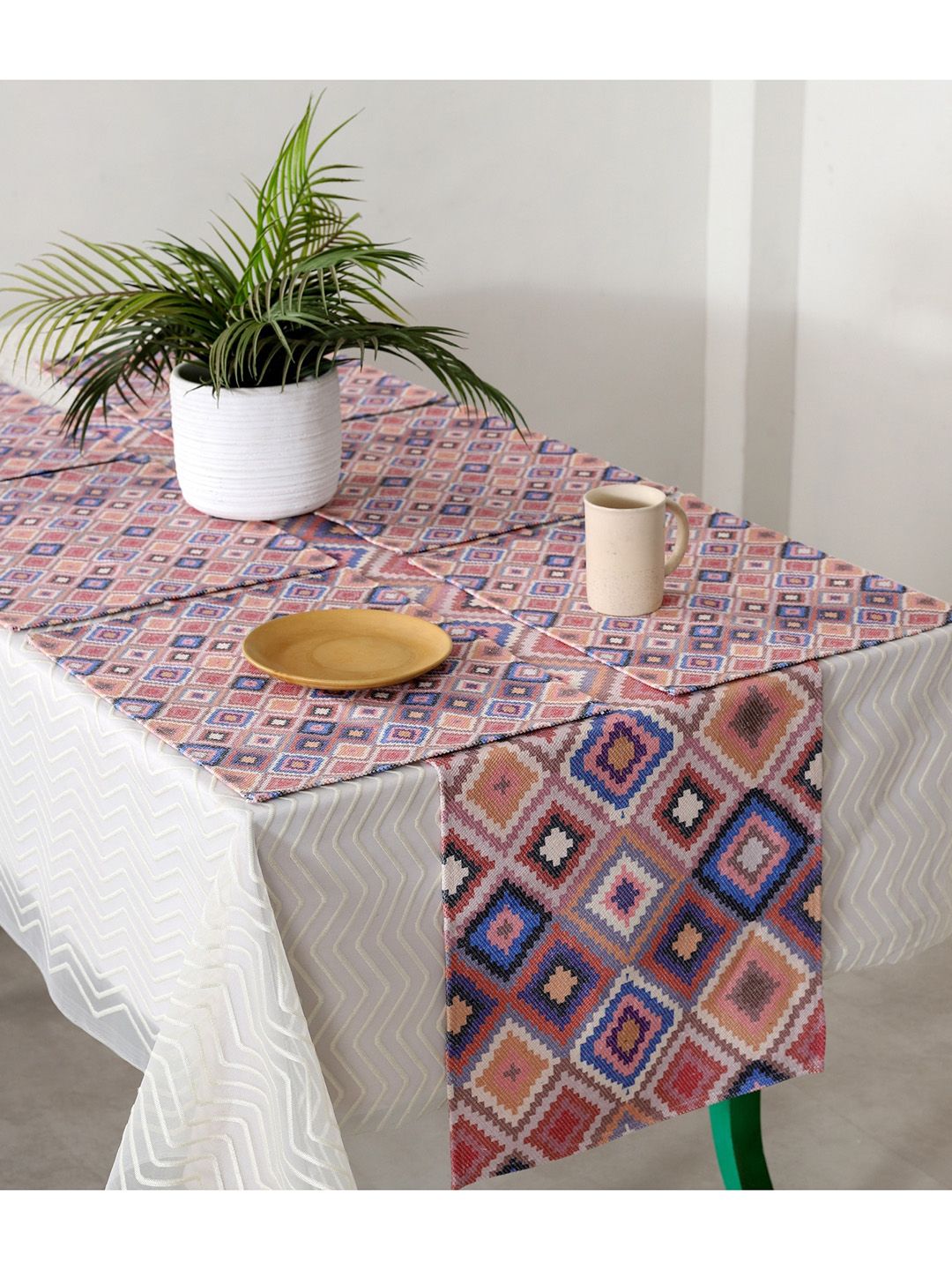 HANDICRAFT PALACE  Pink Checked Cotton Table Runners Price in India