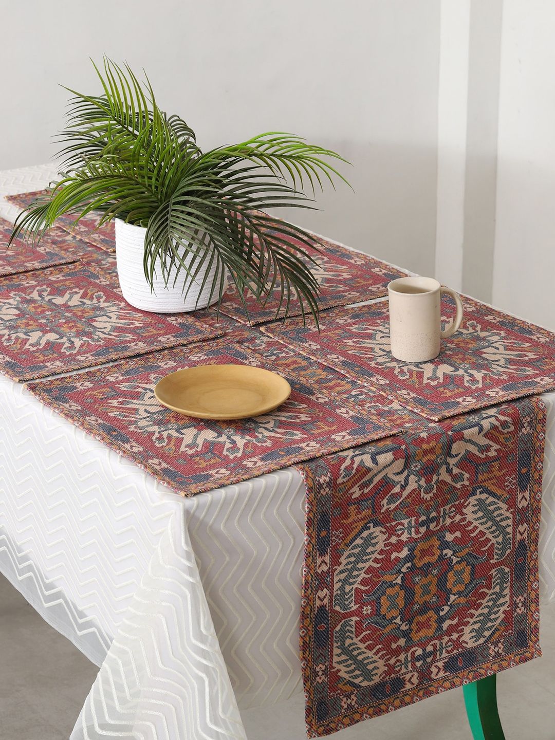HANDICRAFT PALACE Maroon Printed Pure Cotton Table Runners Price in India