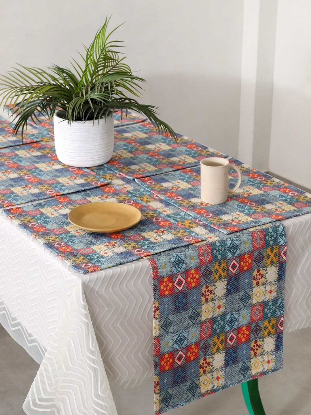 HANDICRAFT PALACE Blue & Red Printed Pure Cotton Table Runners Price in India