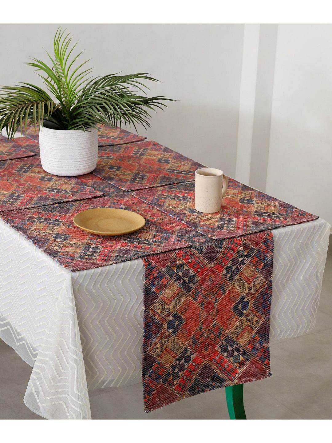 HANDICRAFT PALACE Red & Orange Colored Printed Pure Cotton Table Runners Price in India