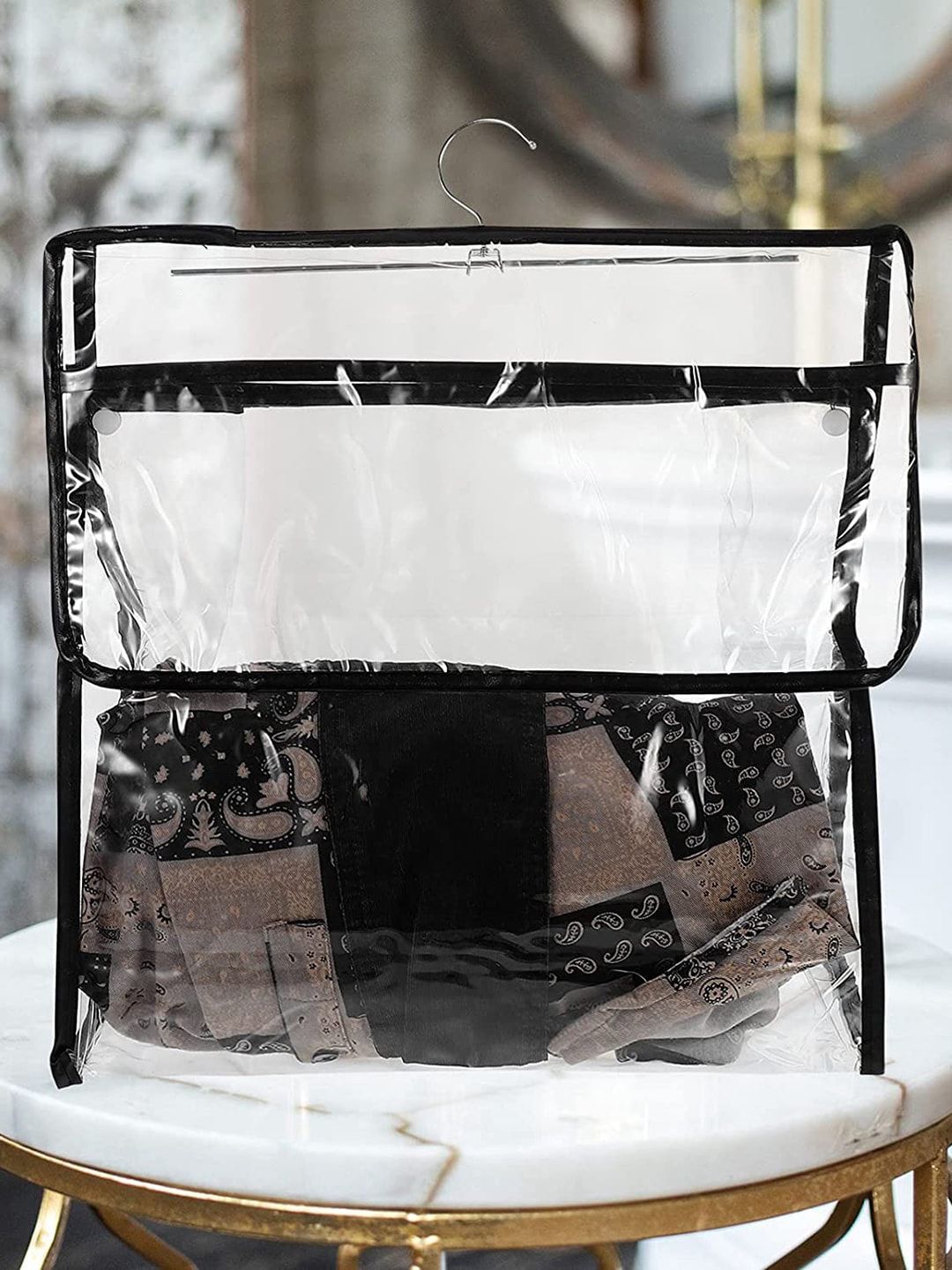 HOUSE OF QUIRK Black & Transparent Solid Wall Shower Clothing Bag Price in India