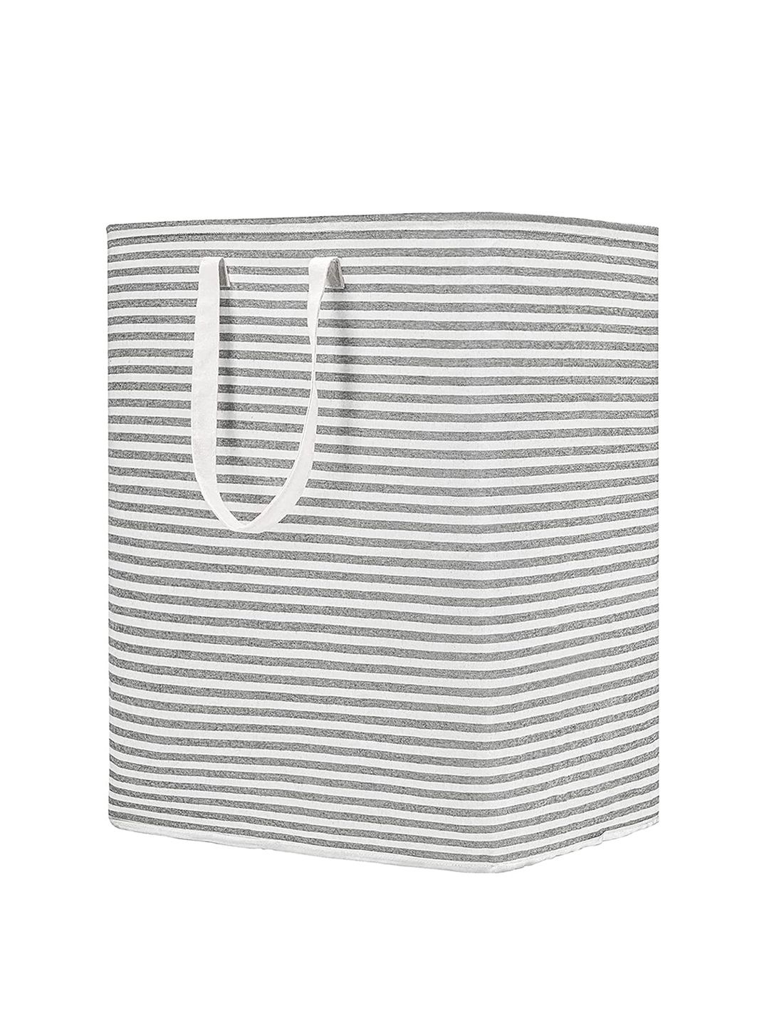 HOUSE OF QUIRK Grey & White Striped Collapsible Large Freestanding Laundry Storage Basket Price in India