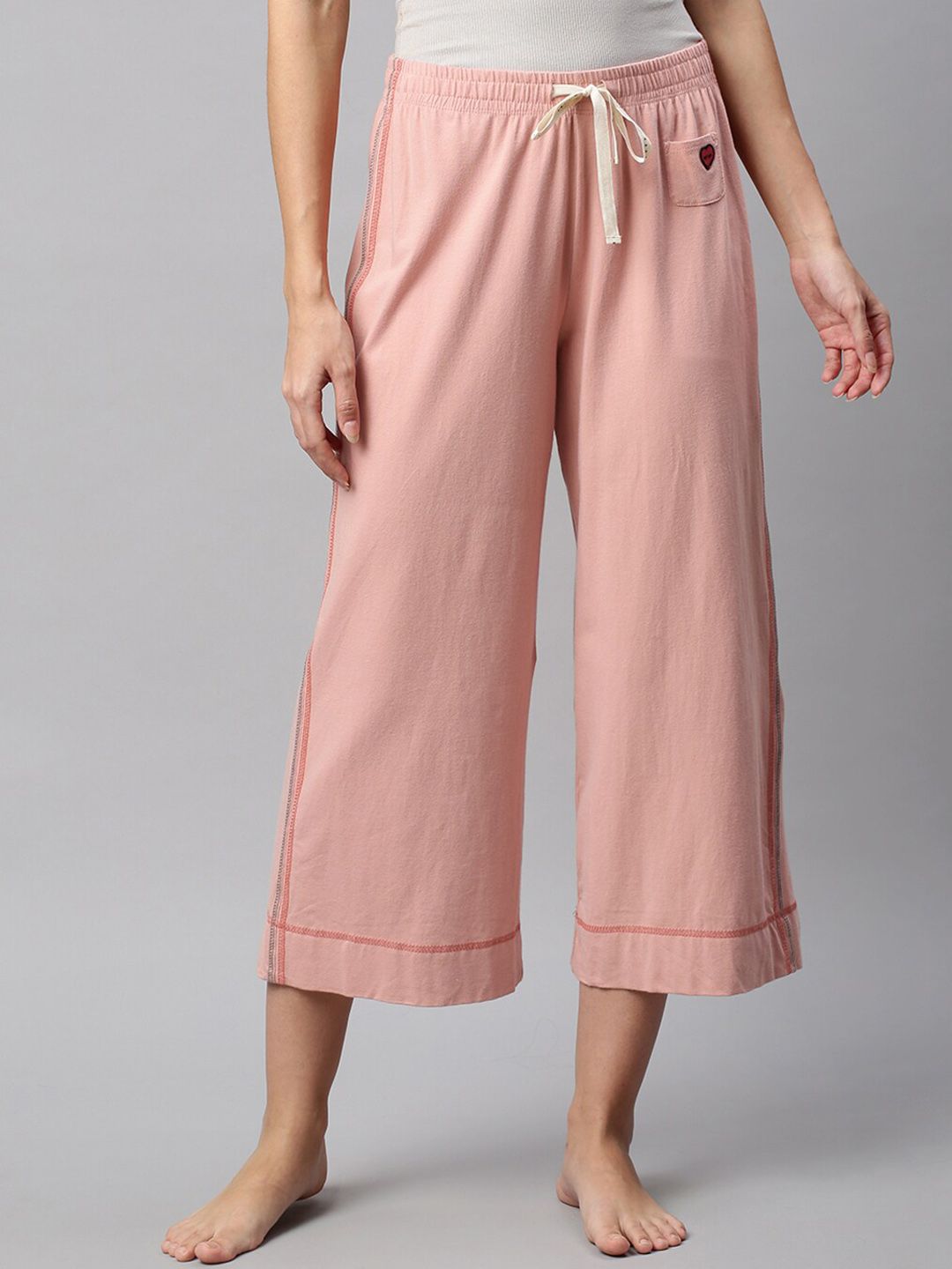 Chemistry Women Pink Solid Cropped Lounge Pants Price in India