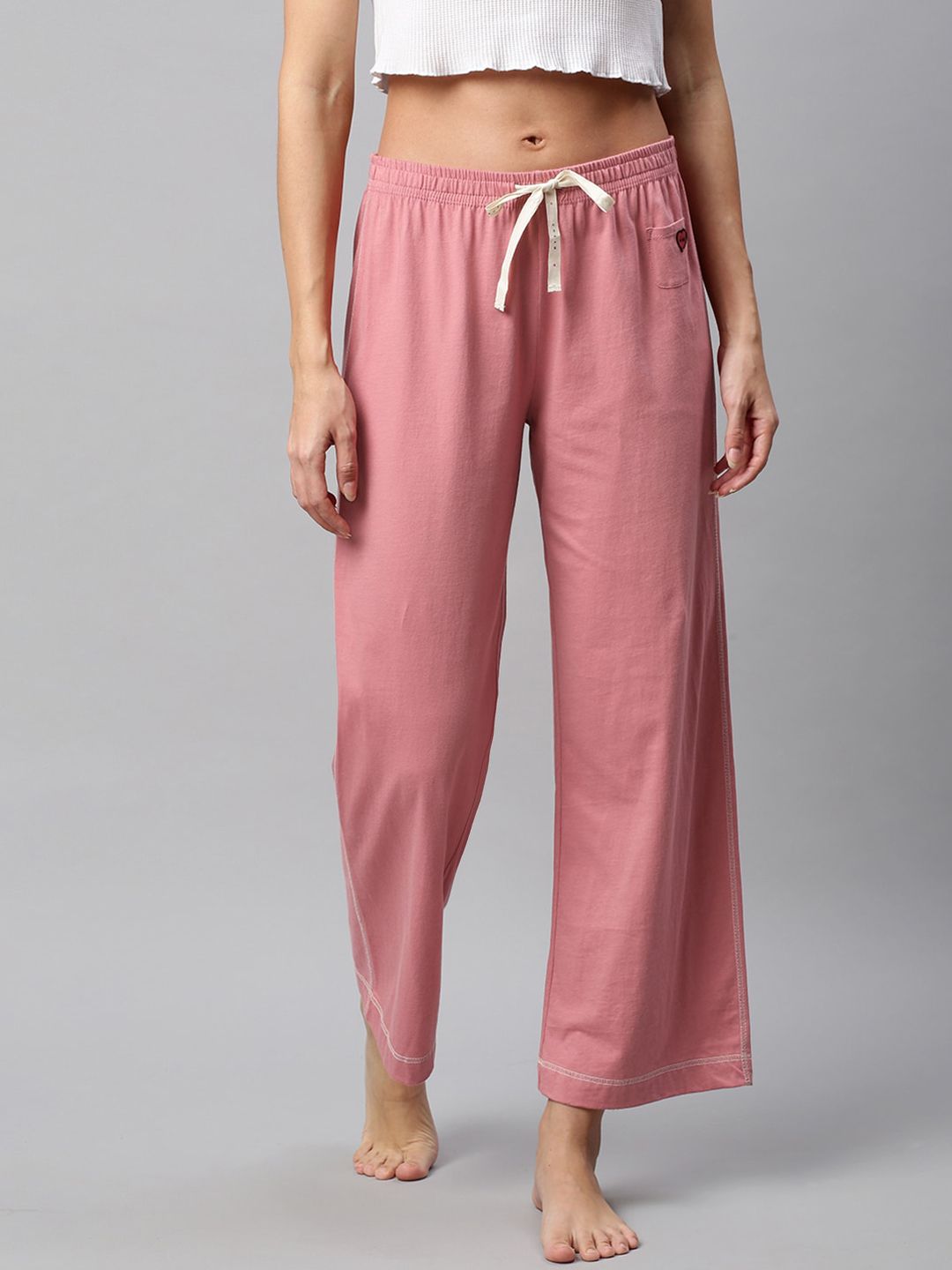 Chemistry Women Pink Solid Pure Cotton Lounge Pants Price in India