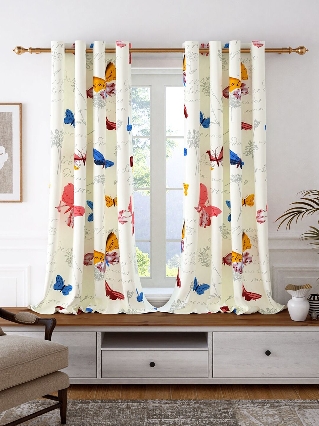 Story@home Set of 2 White & Blue Room Darkening Window Curtain Price in India