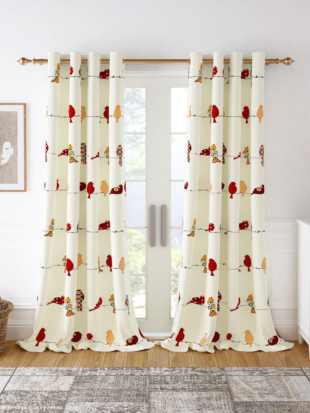 Story@home White & Red Set of 2 Cotton Room Darkening Long Door Curtain Price in India