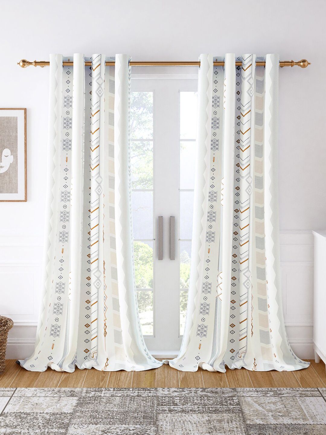 Story@home White & Grey Set of 2 Room Darkening Door Curtain Price in India