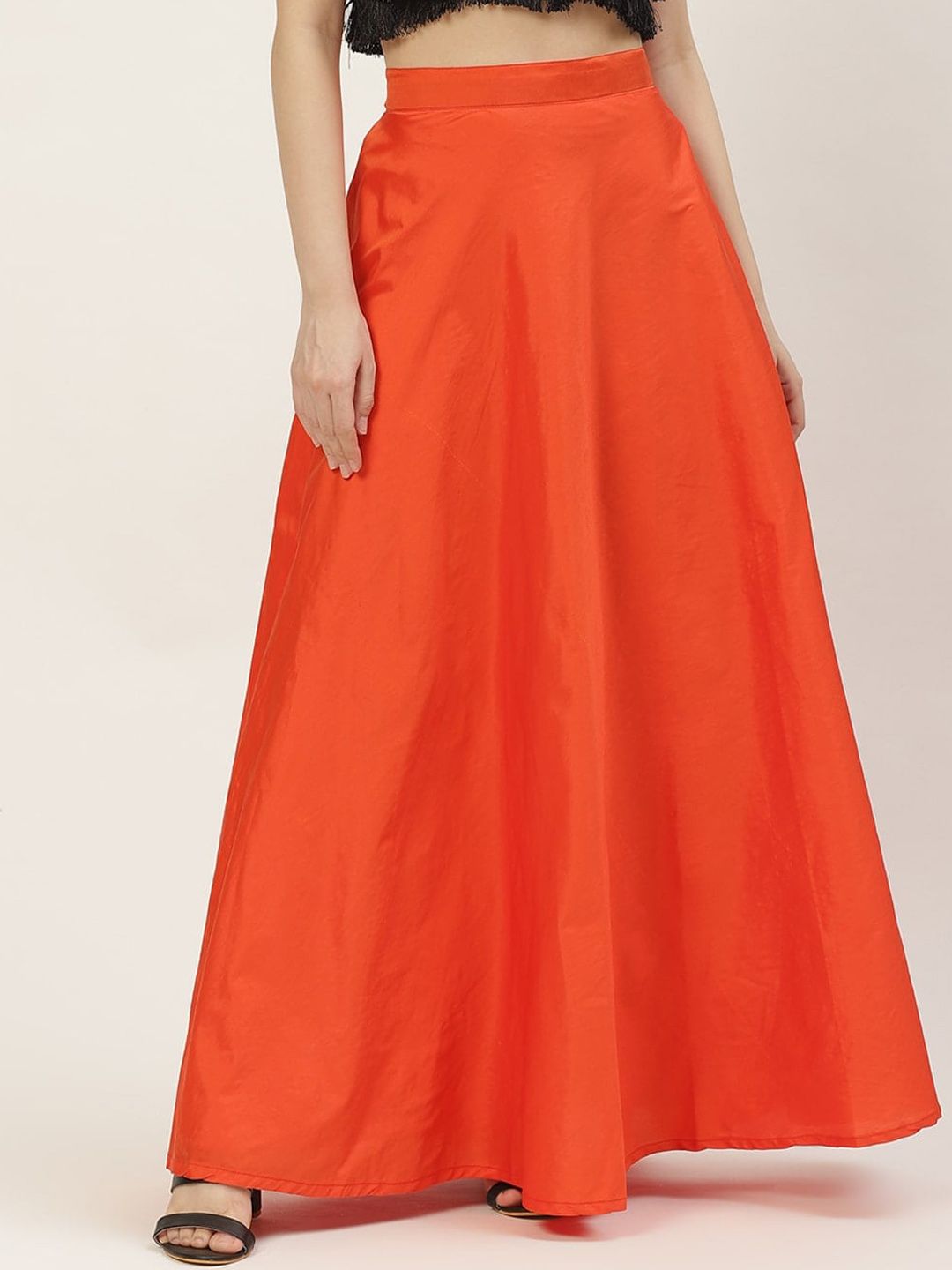 Studio Shringaar Women Orange Solid Maxi Skirt Price in India