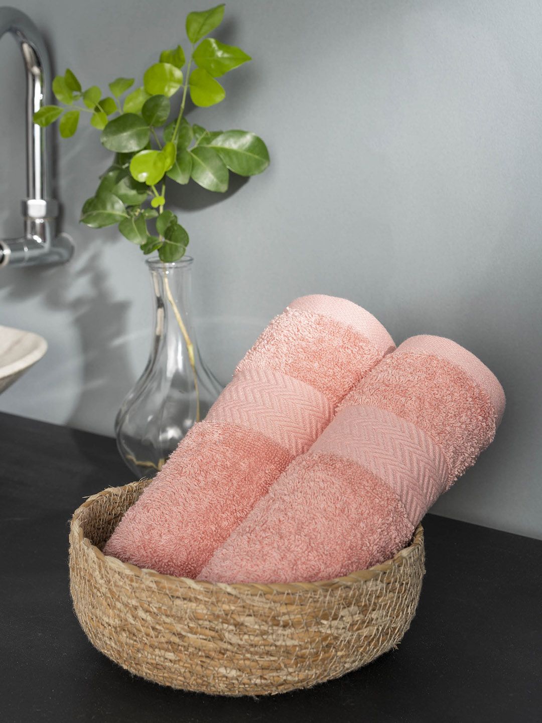 DDecor Set Of 2 Peach Solid 500 GSM Pure Cotton Hand Towels