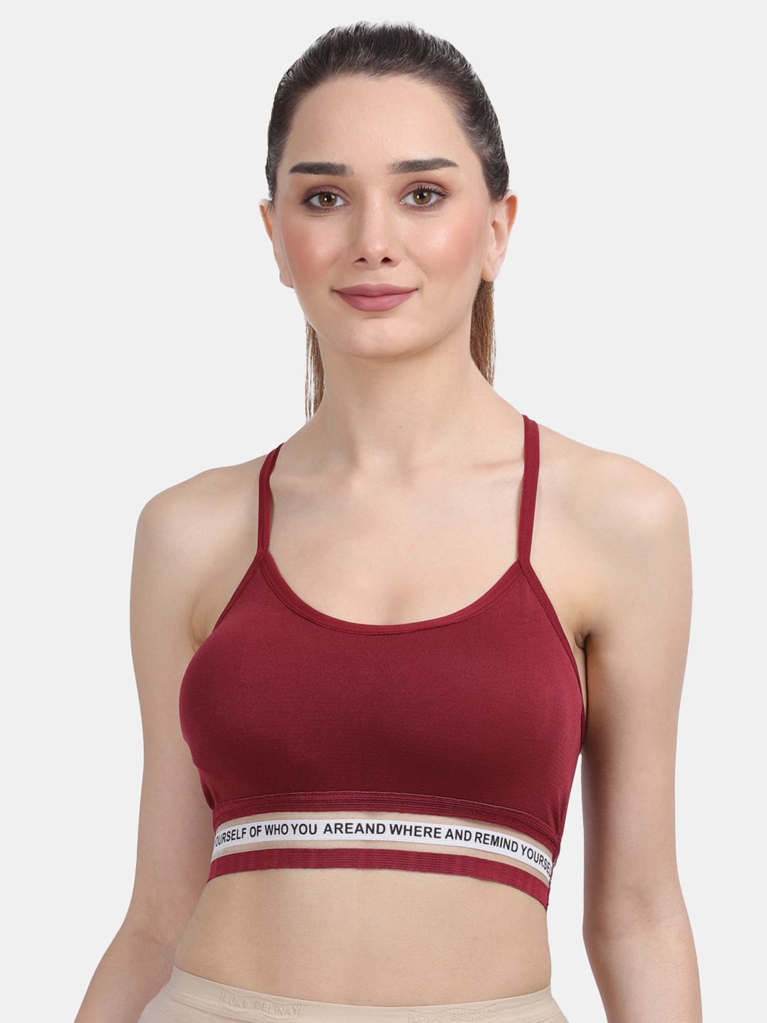 Amour Secret Women Maroon & White Padded Sports Non-Wired Bra Price in India