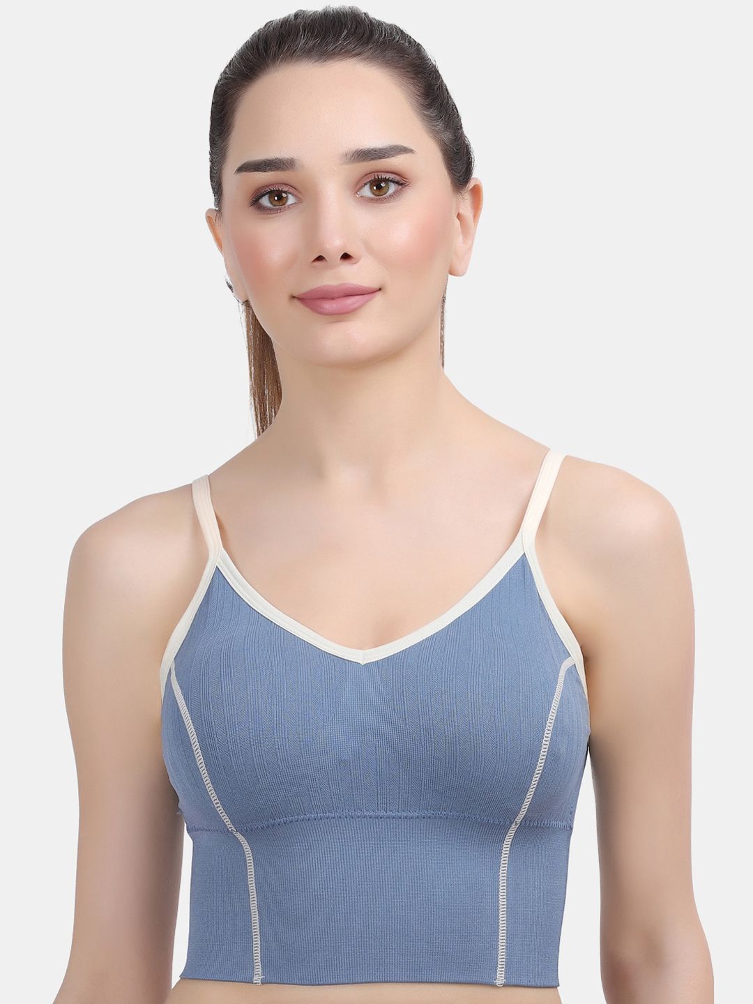 Amour Secret Women Blue & White Slip On Dry Fit Sports Bra Price in India