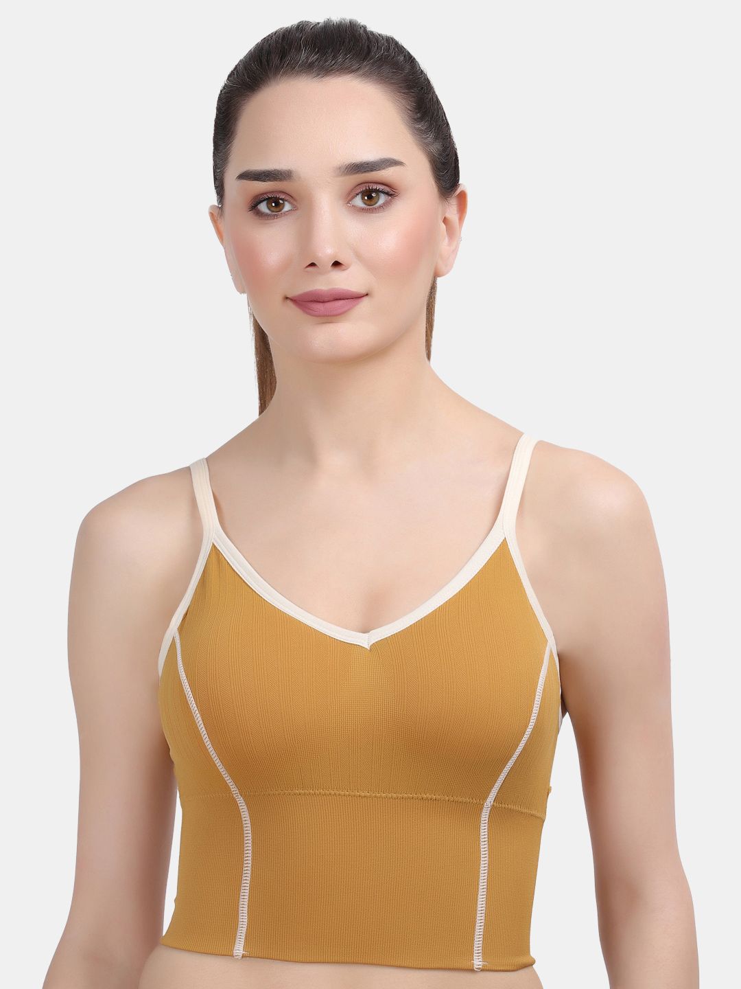 Amour Secret Women Mustard & White Slip On Dry Fit Sports Bra Price in India