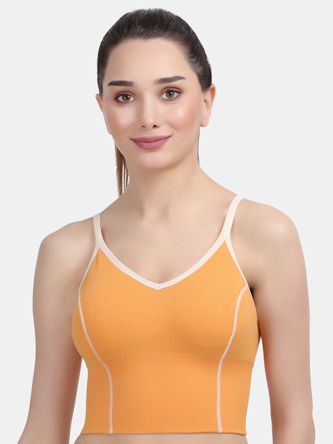 Amour Secret Women Orange & White Padded Slip On Dry Fit Sports Bra Price in India